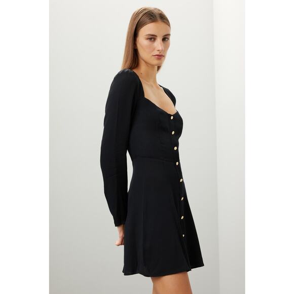 Reformation Dresses & Skirts - Reformation Indira Button Front Mini Dress Black Cut Out Back Long Sleeve Sz 6